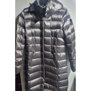 DKNY Sport Women's Hooded Down Long Puffer Coat Metallic Graphite Size L